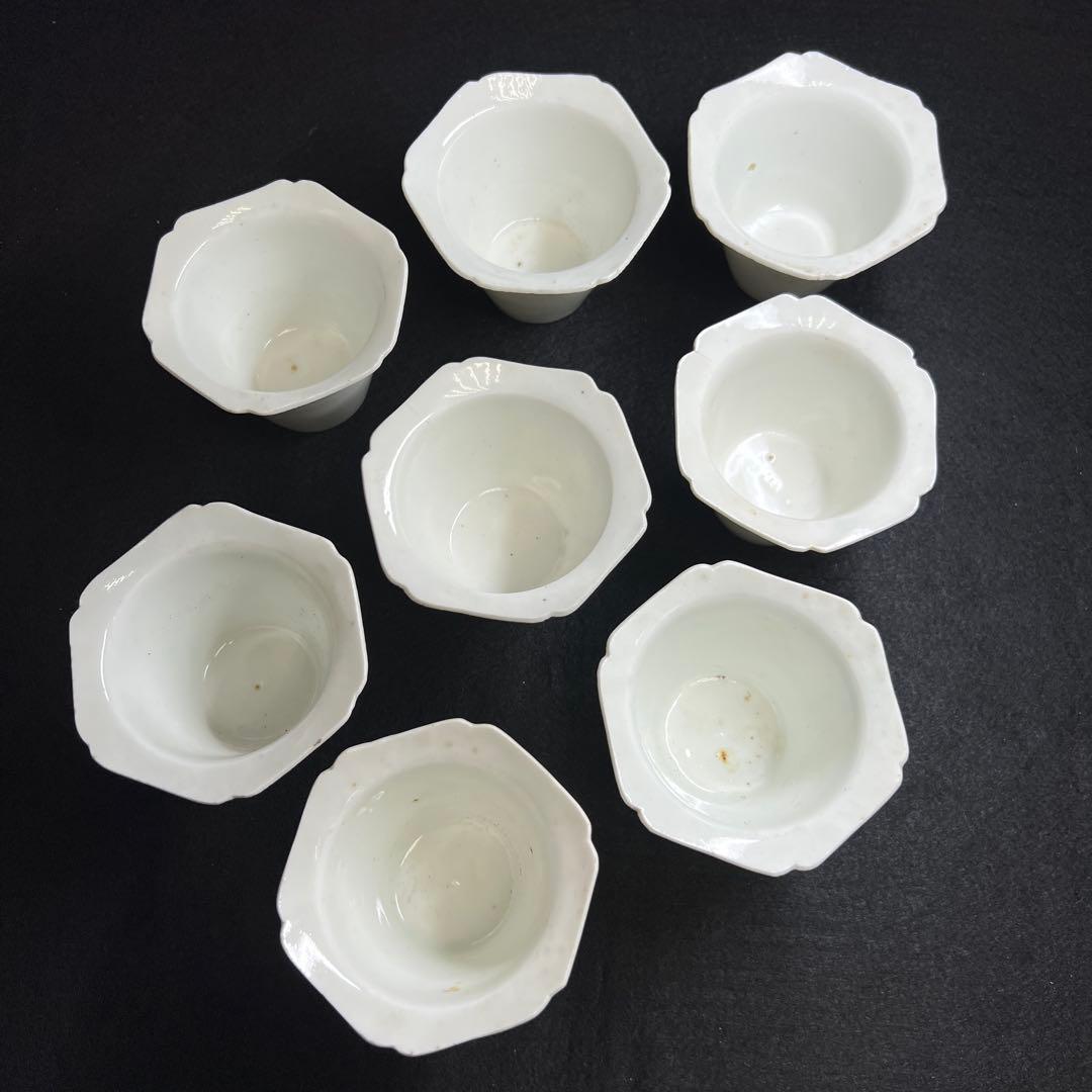 江戸初期~中期　柿右衛門白磁輪花猪口8客　状態良　木箱付　東Y8-0114☆2F