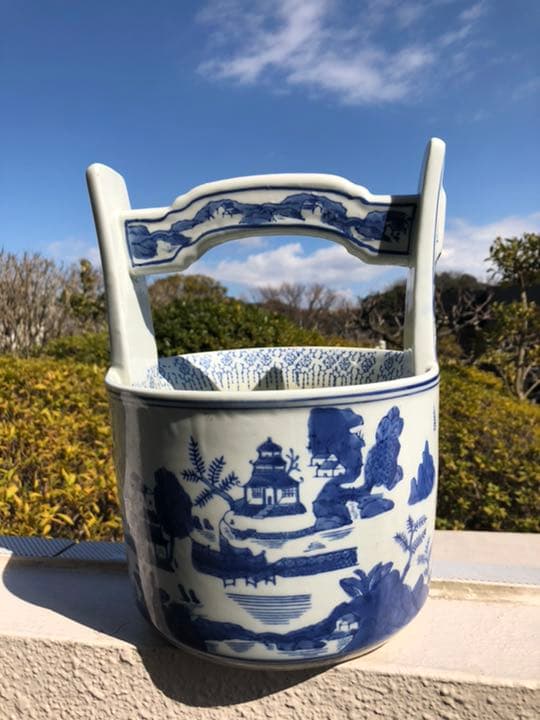 骨董　アンティーク　染付　花瓶　ガーデニング