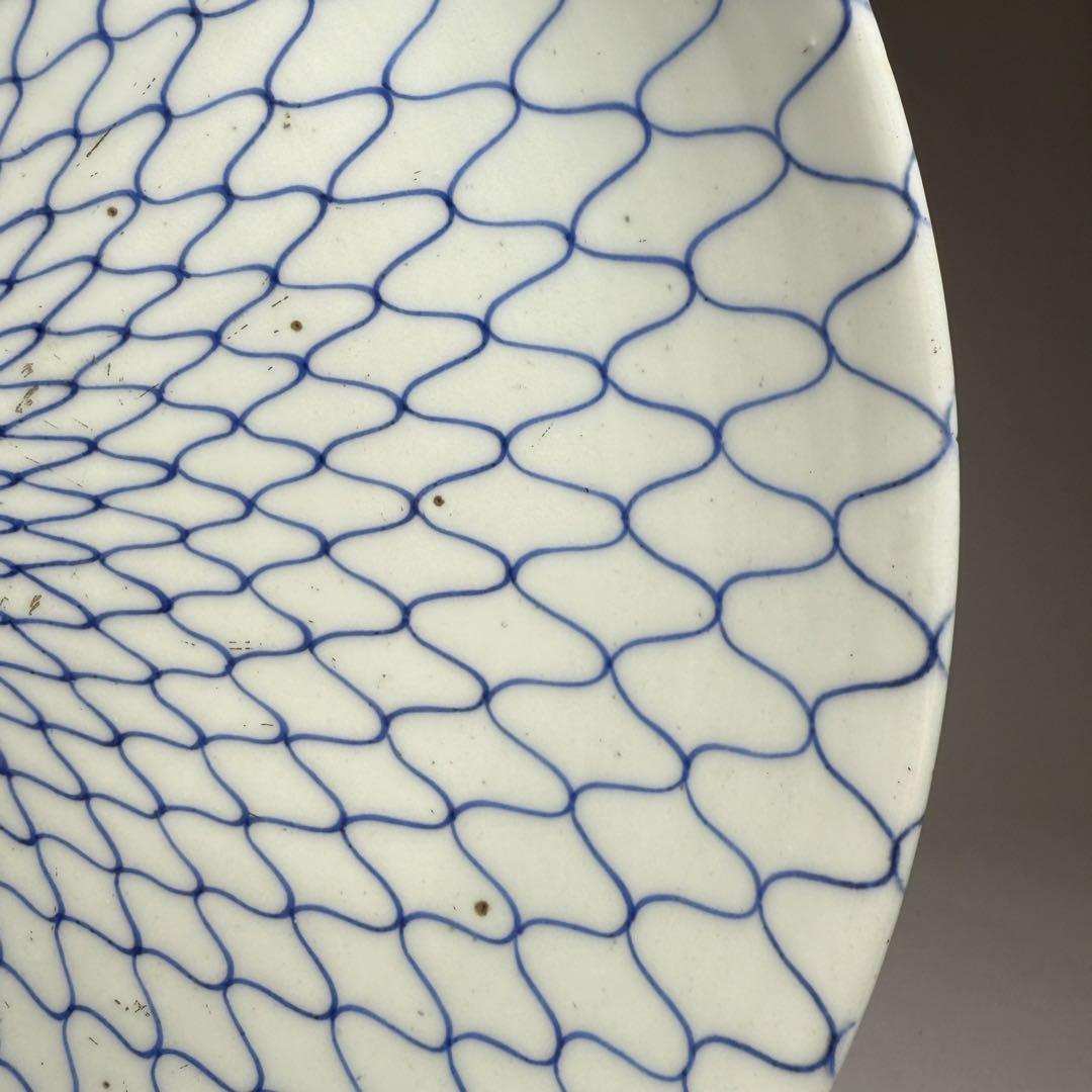 ◆名品 古伊万里 染付 網目文中皿大皿2枚組 江戸時代中期◆