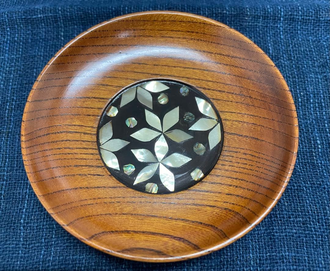 小島雄四郎さん　螺鈿　欅　小皿　茶托　5客セット