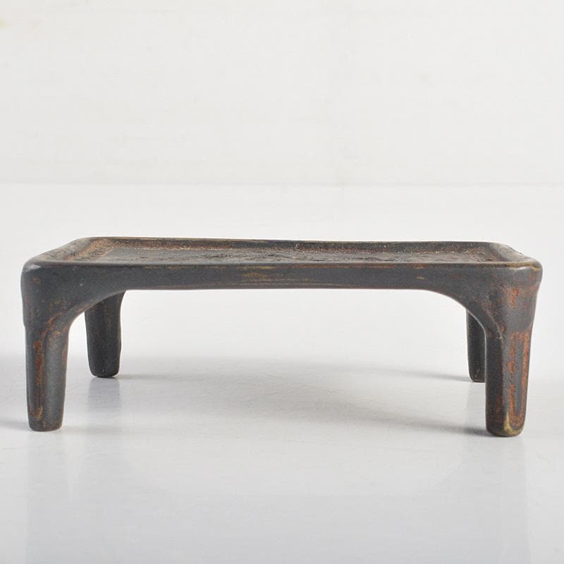 佐渡銅器　本間琢斎　蝋型鋳銅　山水文　墨床　書道具　V　R7028