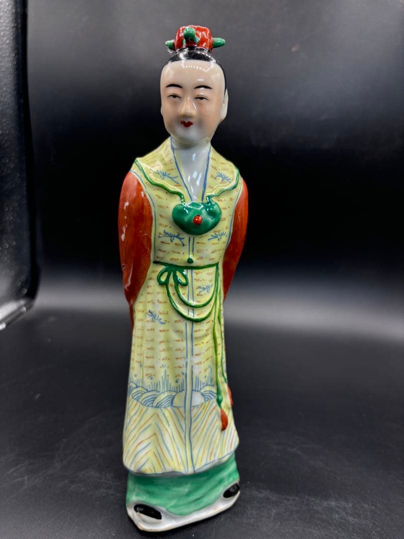 中国美術 古玩 色絵陶人形 陶器人形 高さ約25cm 置物 オブジェ 古董品