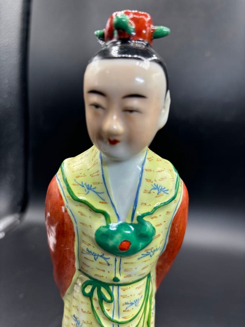 中国美術 古玩 色絵陶人形 陶器人形 高さ約25cm 置物 オブジェ 古董品