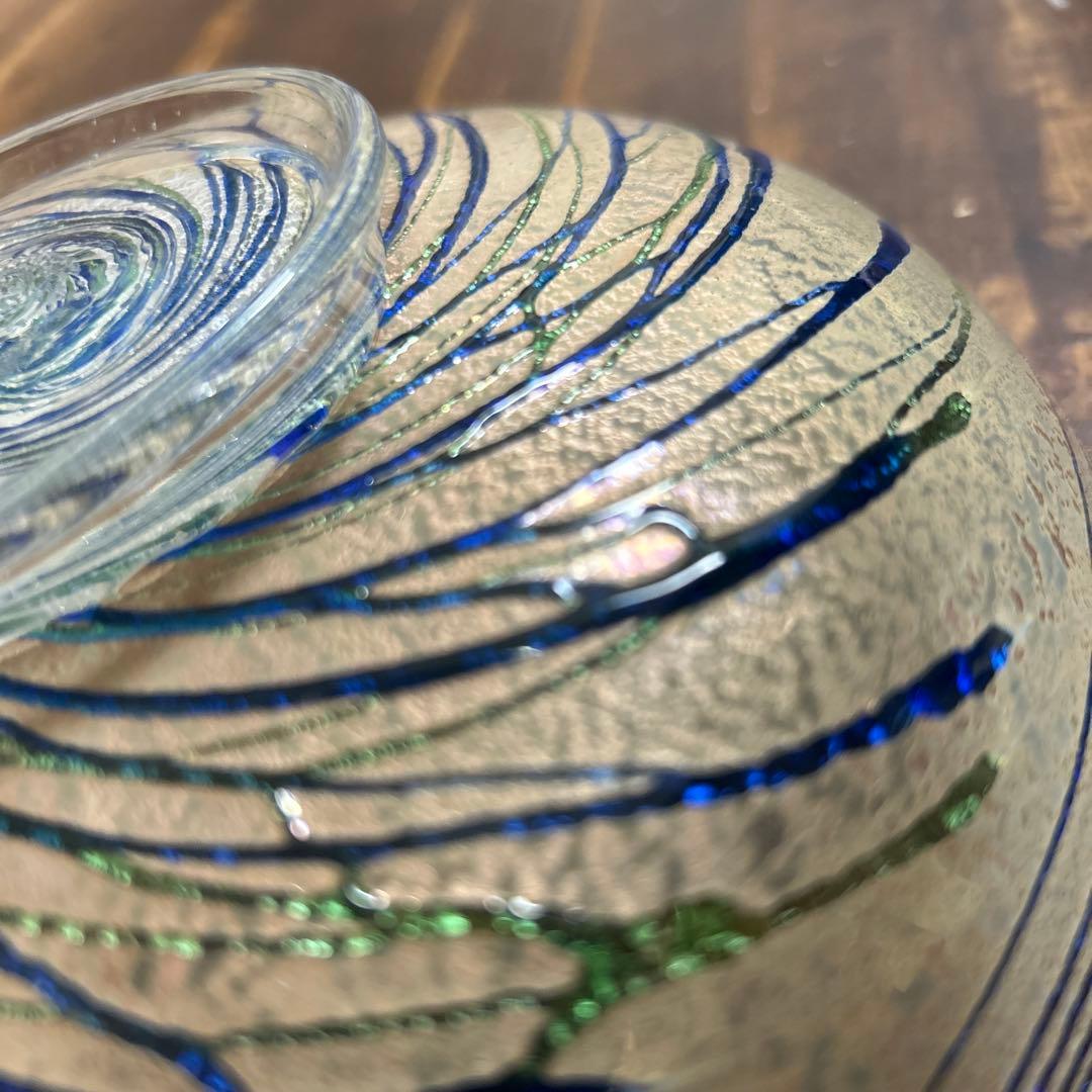 ガラス作家　作家物　銀箔　金箔　脚付ガラス　工芸品　美術品　上野良樹　岩田久利