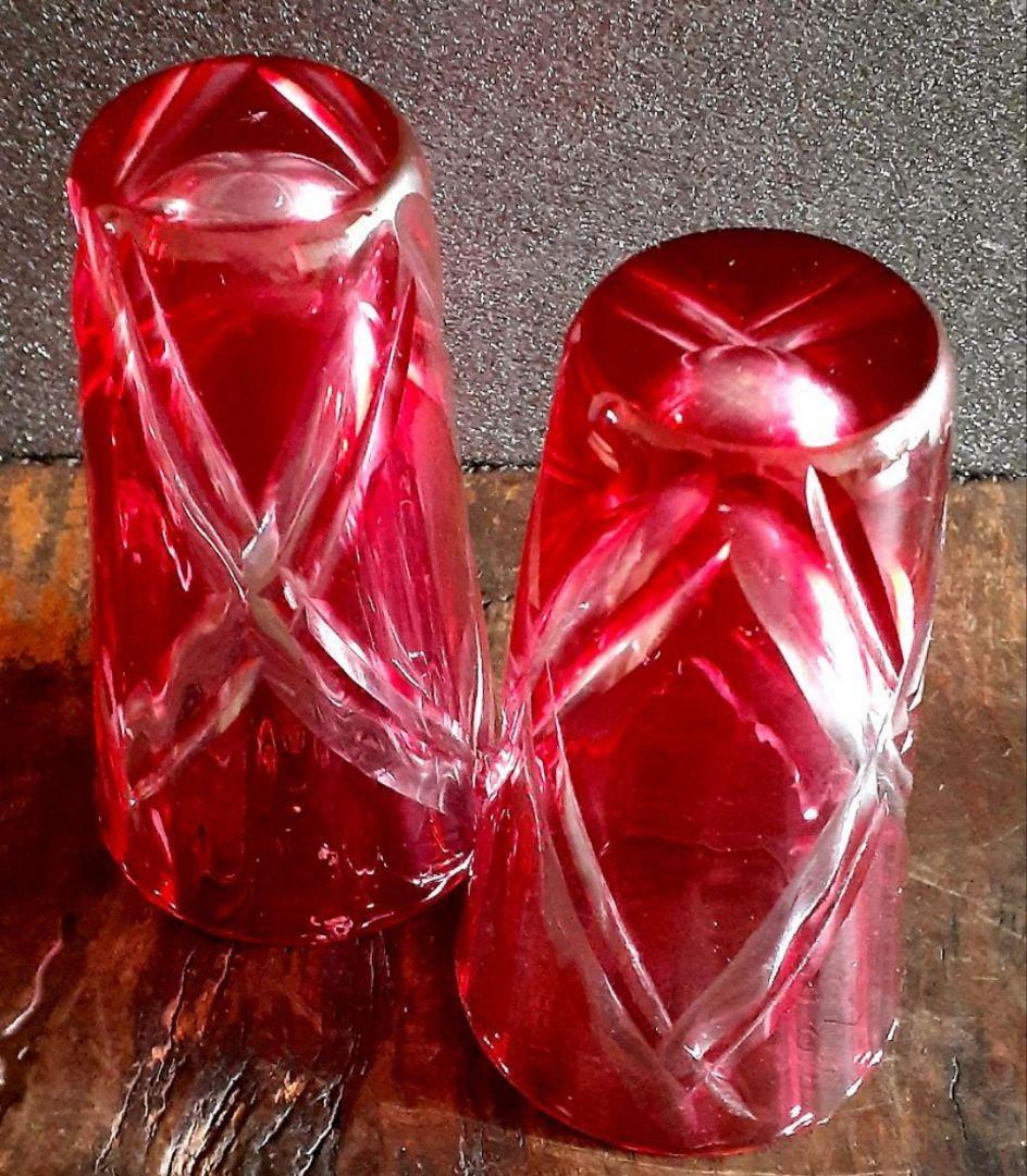 ギュンター　クノール作【復刻薩摩切子】紅色　切子　杯　酒杯　グラス　ペアー