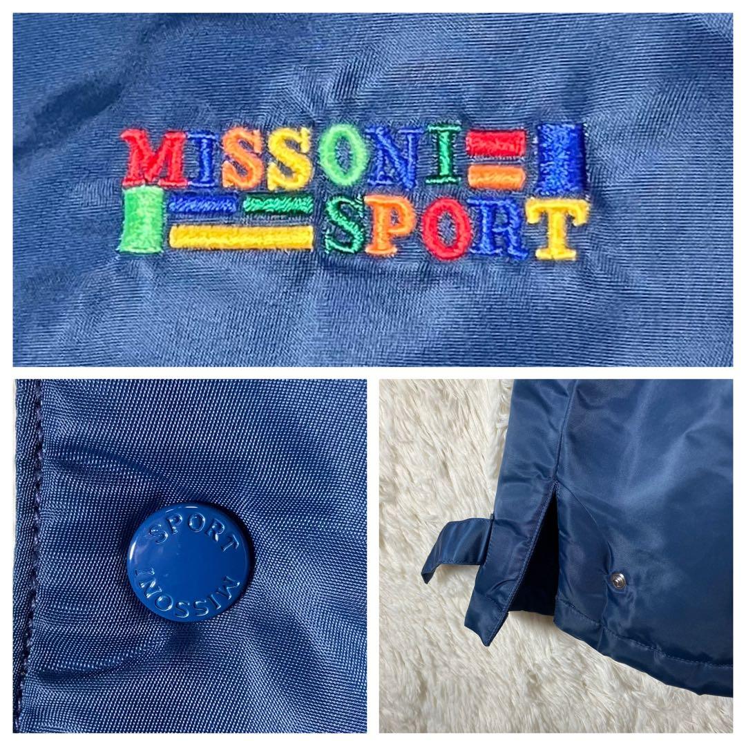 美品 ミッソーニスポーツ ベンチコート ロゴ刺繍 ボア裏地 ネイビー 紺 M