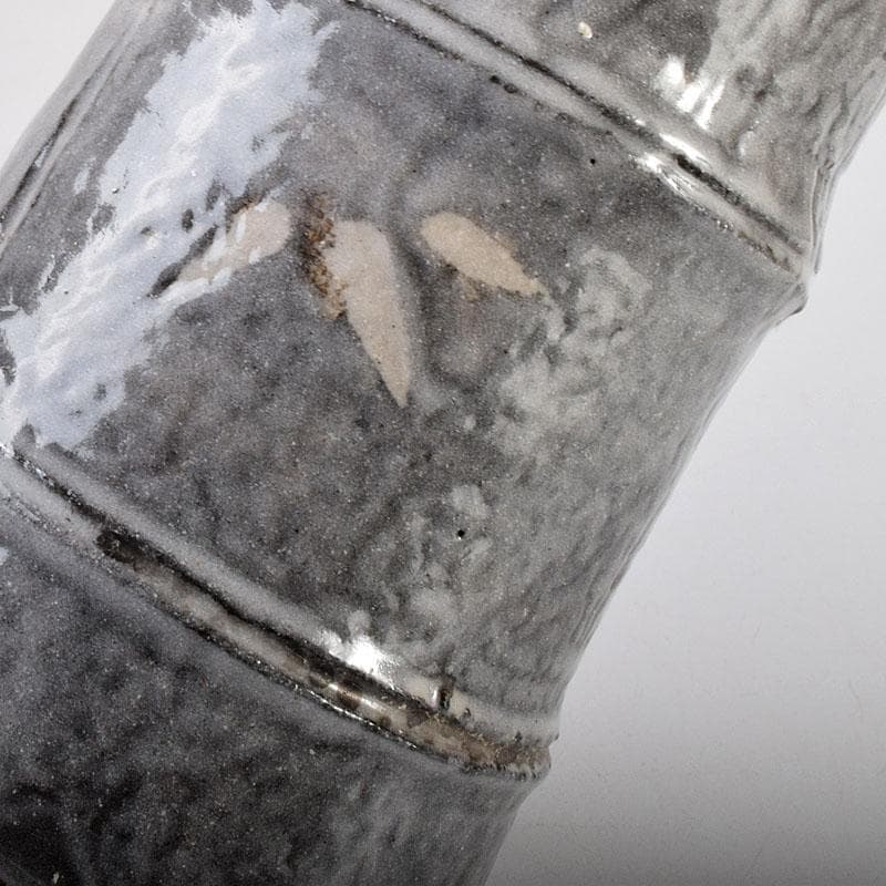 茶道具　泥中庵　真清水蔵六造　鼠志野　竹節花入　共箱　C　R7878