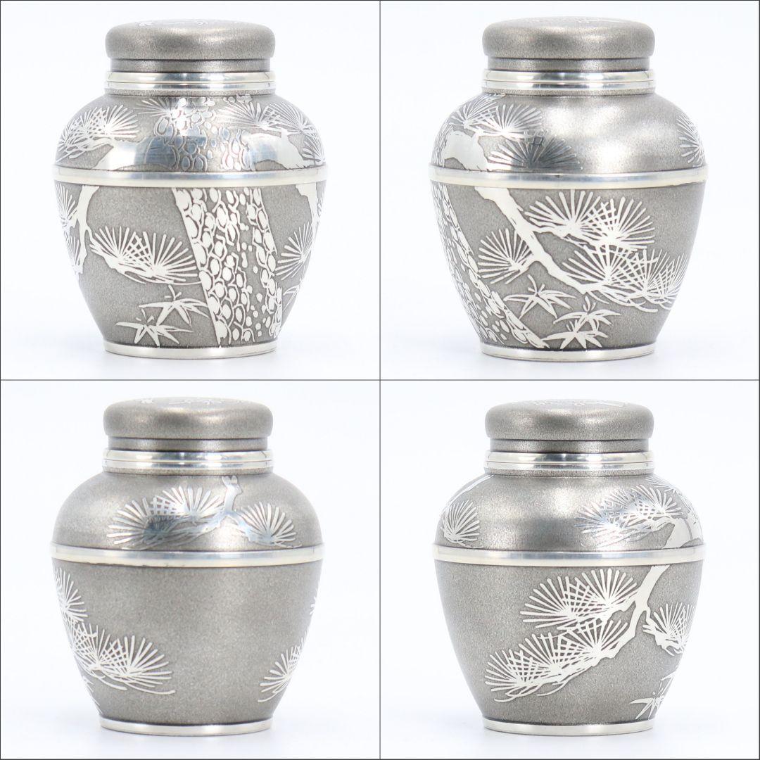 乾茂號造 錫製茶壺 本錫 茶心壺 歳寒三友図 松竹梅 煎茶道具　OJ71