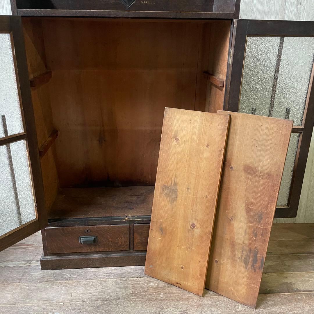 アンティーク ガラス戸棚 キャビネット 飾り棚 古家具 骨董棚 和製アンティーク