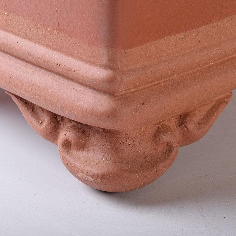 中国　紫砂　朱泥　漢詩山水刻　植木鉢　盆栽鉢　V　R8480H