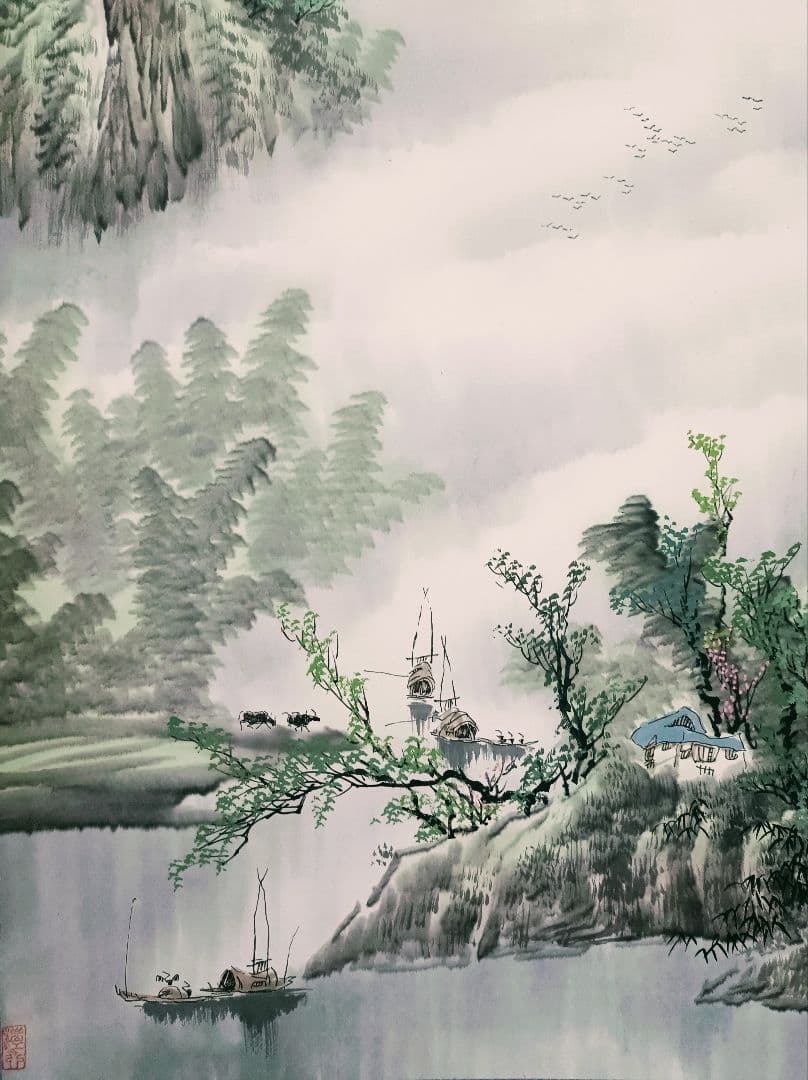 極美品 レア 中国 軸 開運 金運 絵 龍脈 山水 花鳥 美術 骨董 インテリア