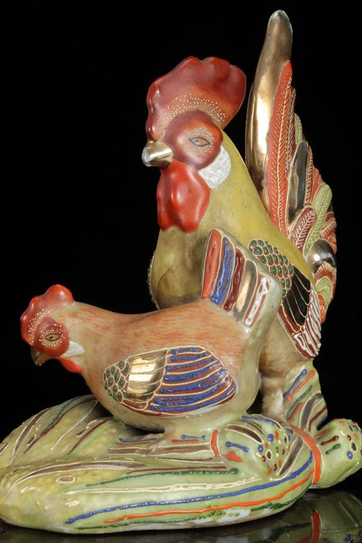 九谷焼 色絵金彩 酉 置物 木箱付 鶏 鳥 縁起物 吉祥 開運 古美術品 骨董品