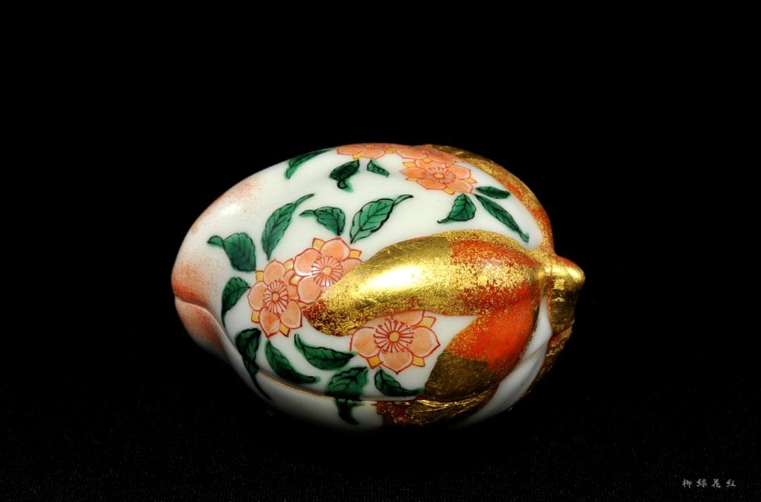 五代 三浦竹泉 色絵 桃 香合 共箱 茶道具