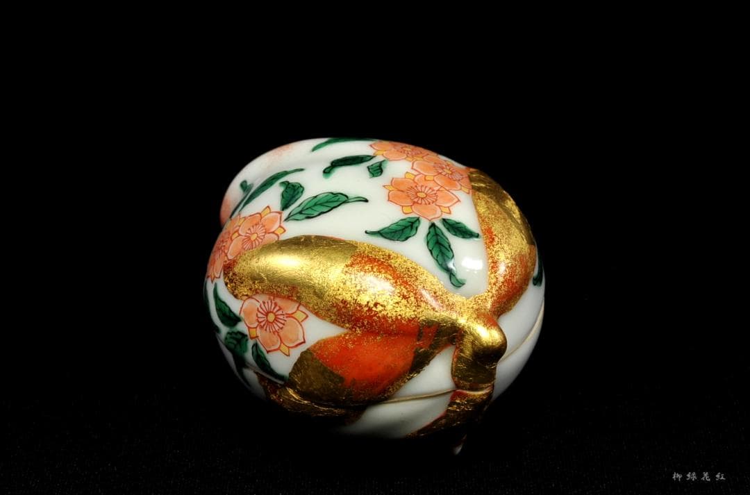 五代 三浦竹泉 色絵 桃 香合 共箱 茶道具