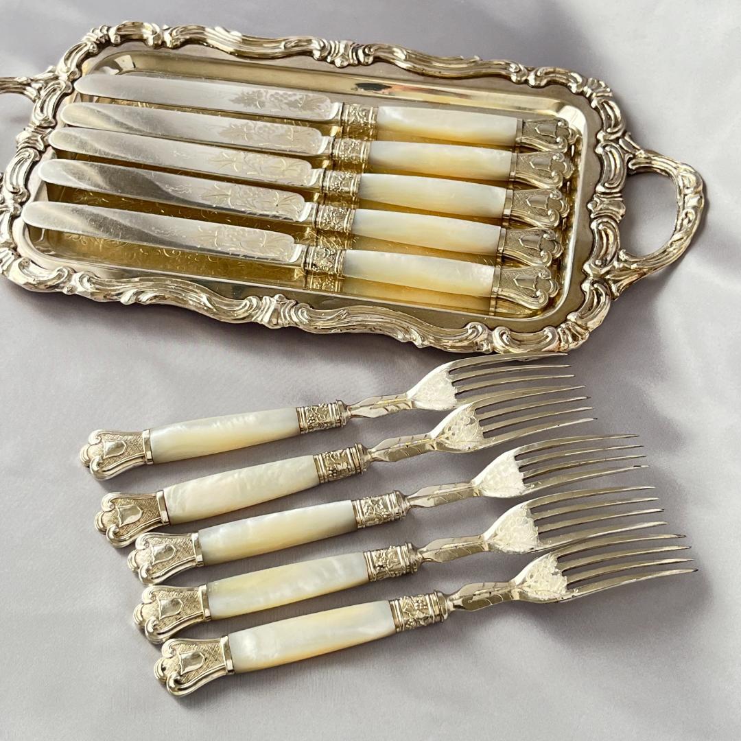 【白蝶貝】パストリーセット10本 マザーオブパール 葡萄と蔦のデコレーション