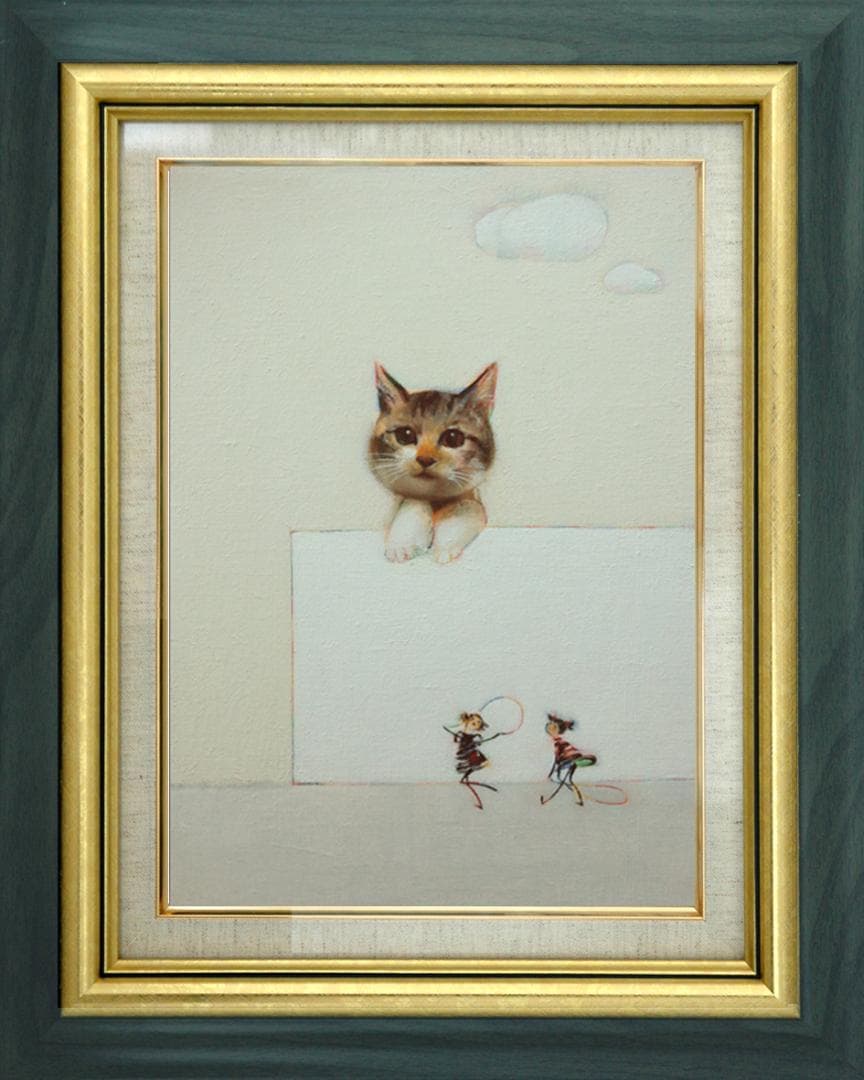 油絵 菅家令子 絵 絵画 インテリア 額付(銀) F4-091218 子猫女の子