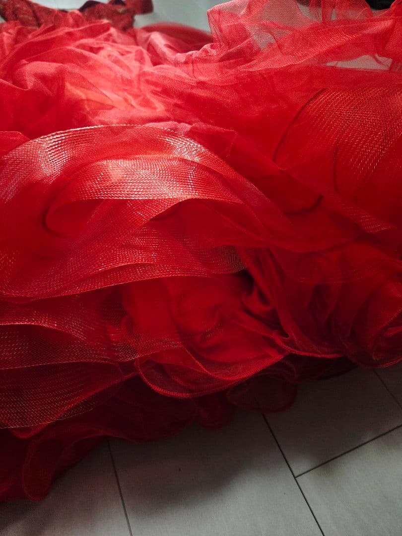 シンプル レッドレース×チュール スタンダードドレス トライアル 社交ダンス