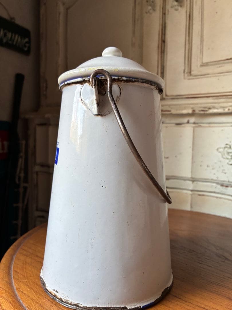 フランス　アンティーク ホーロー ミルク　ポット　キャリー 缶　Maggi青文字