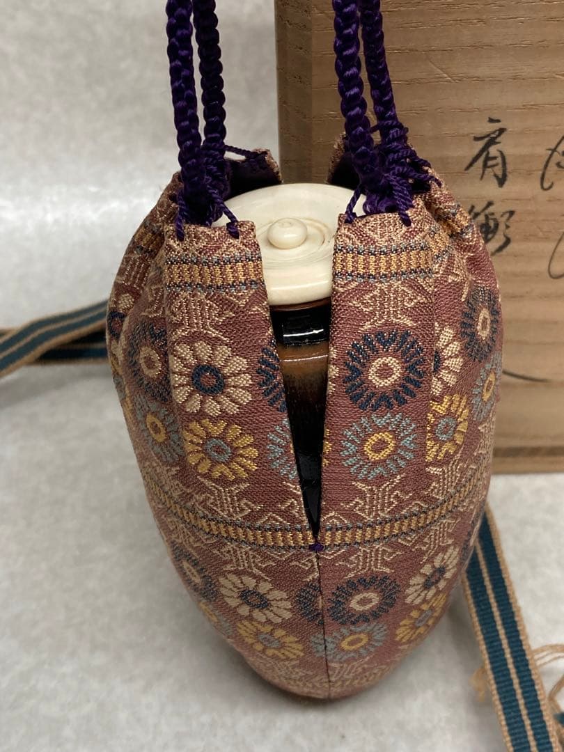 未使用 レア 加藤唐三郎作 古瀬戸 肩衝 茶入 間道仕覆 共箱 茶道具 西陣織