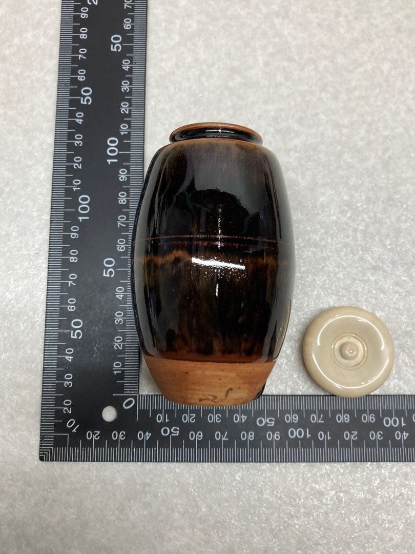 未使用 レア 加藤唐三郎作 古瀬戸 肩衝 茶入 間道仕覆 共箱 茶道具 西陣織