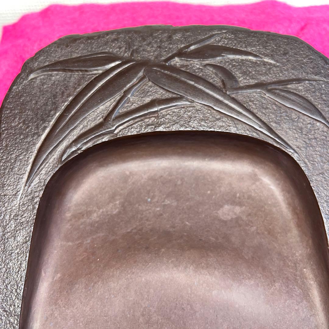 ⭕️赤間硯　3.3kg超　笹竹彫刻硯　昭竜山　くすのき製硯　下井百合昭　訳有り