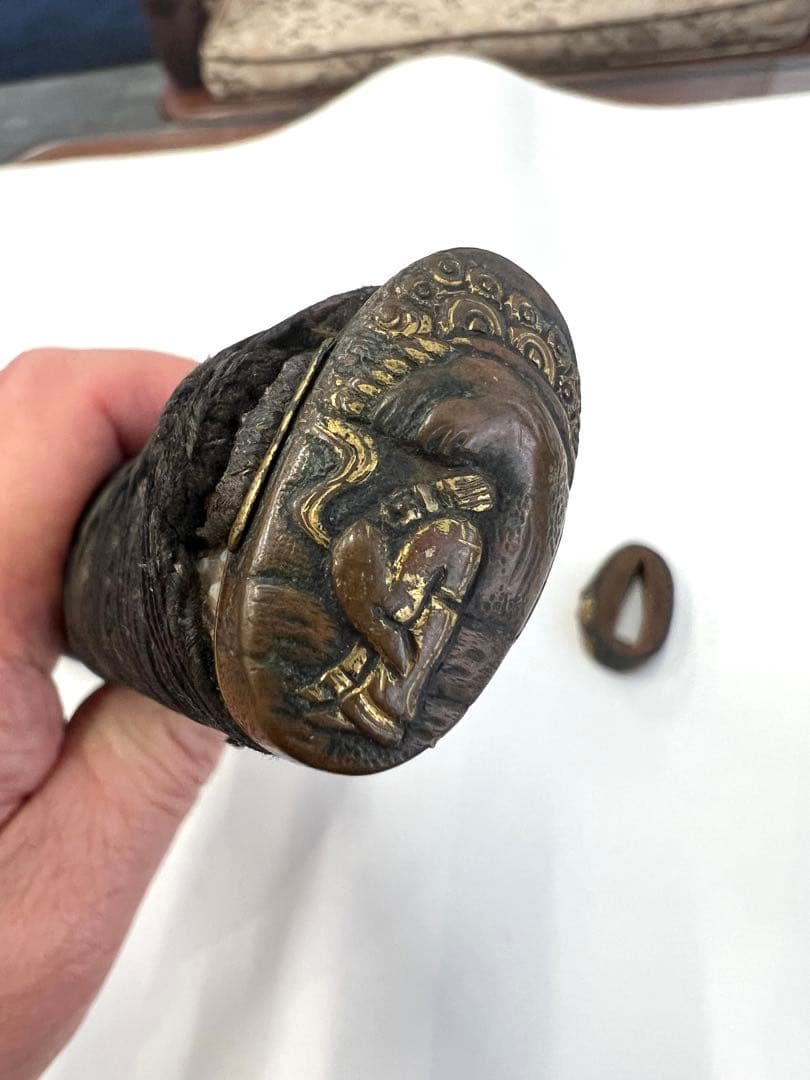 日本刀　江戸期　柄前　刀の柄 縁頭目抜付き 金属装飾　本歌時代品