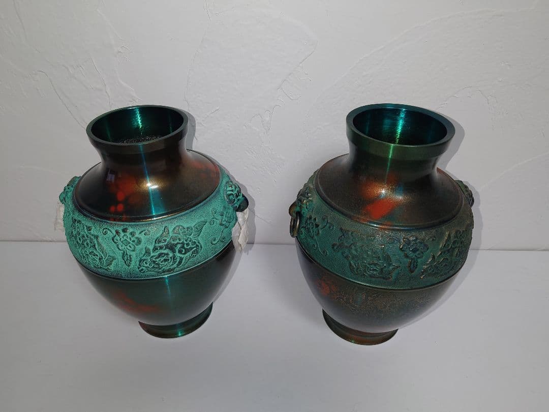 【2点】久芳堂 銅花器 銅蟲花瓶 花器 槌目 茶道具 花道具 華道具 花生