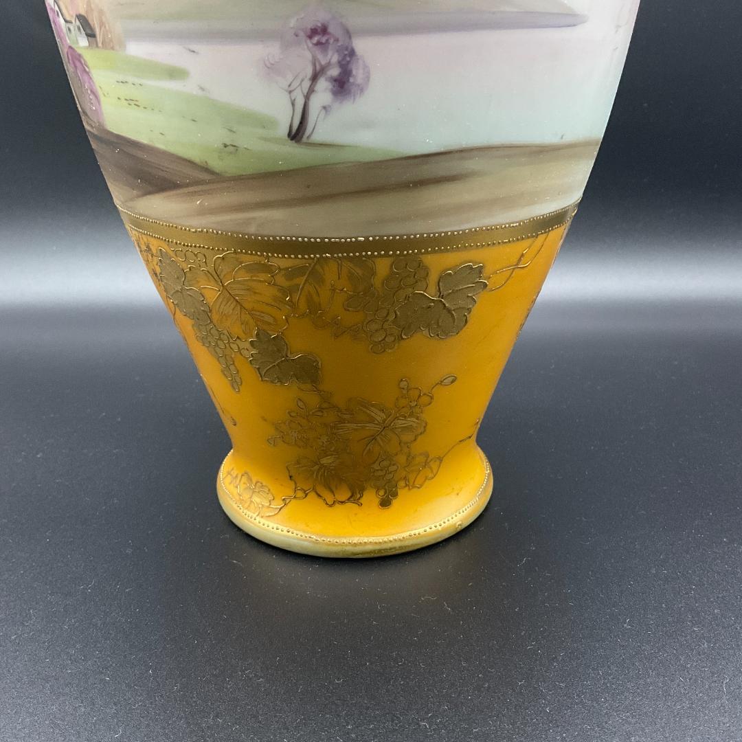 大型 オールドノリタケ 金盛 盛上 花瓶 水差し 風景 里帰り 金彩