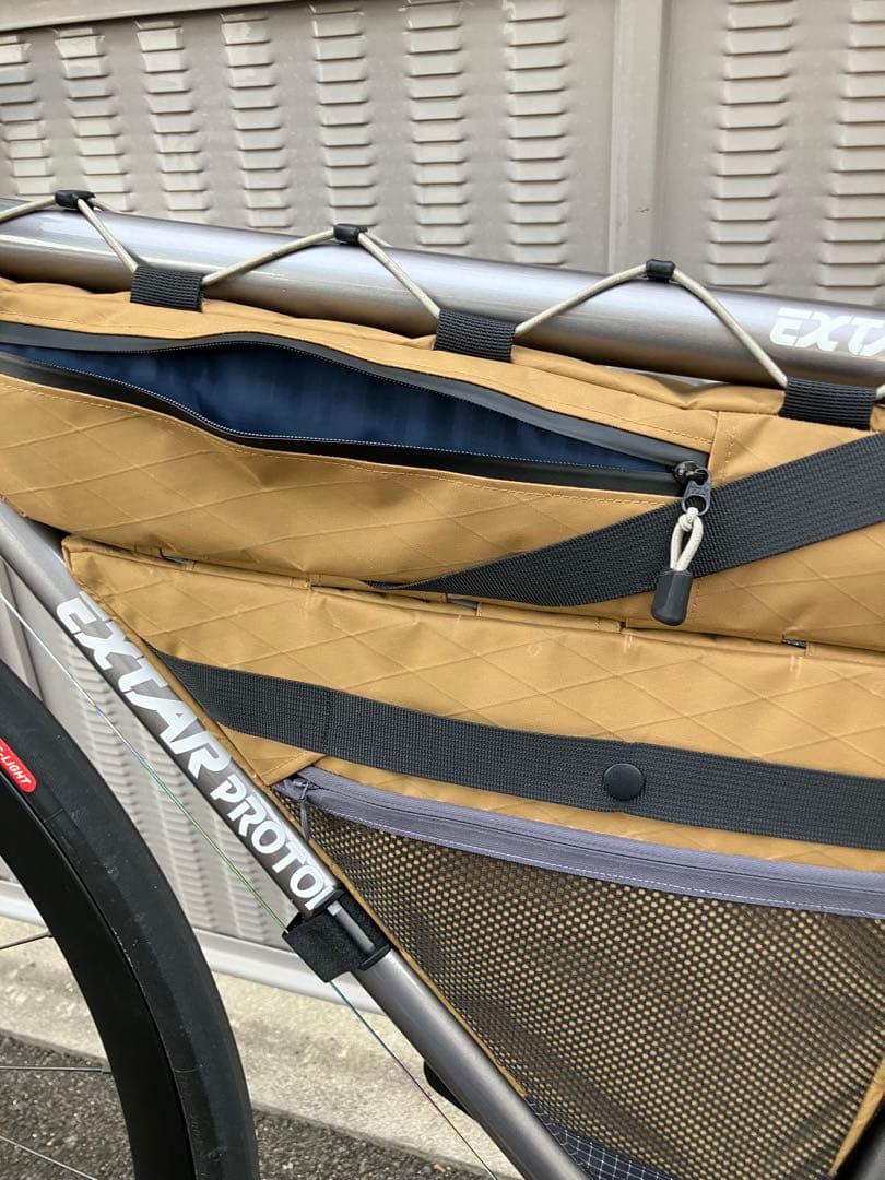 ハンドメイド　上下分割フルフレームバッグ　X-PAC Cブラウン　フレーム49