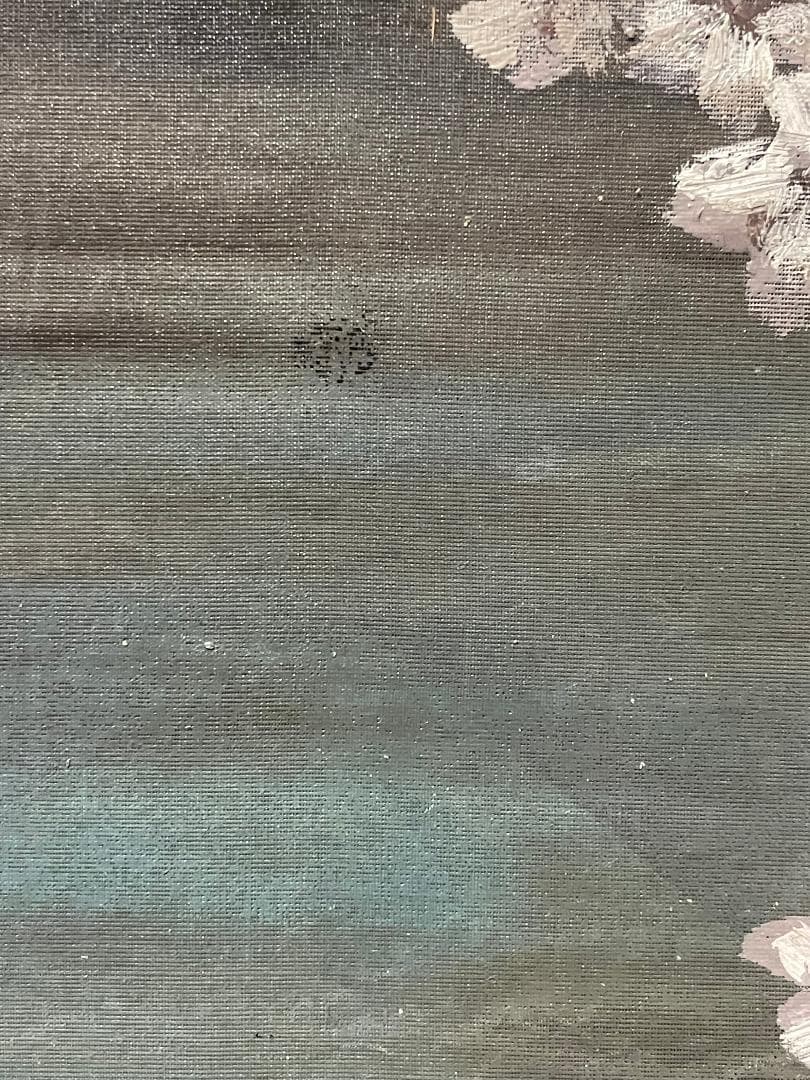 「真作」作者不明「桜の図」風景画　油彩画　額装　サイン有り