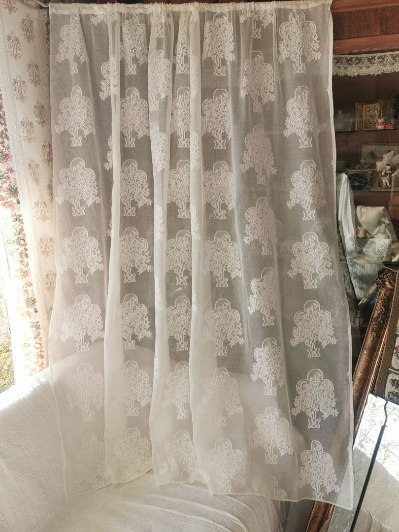 アンティーク 英国 マドラスレース 生命の樹と鳥 ノッティンガムカーテンパネル