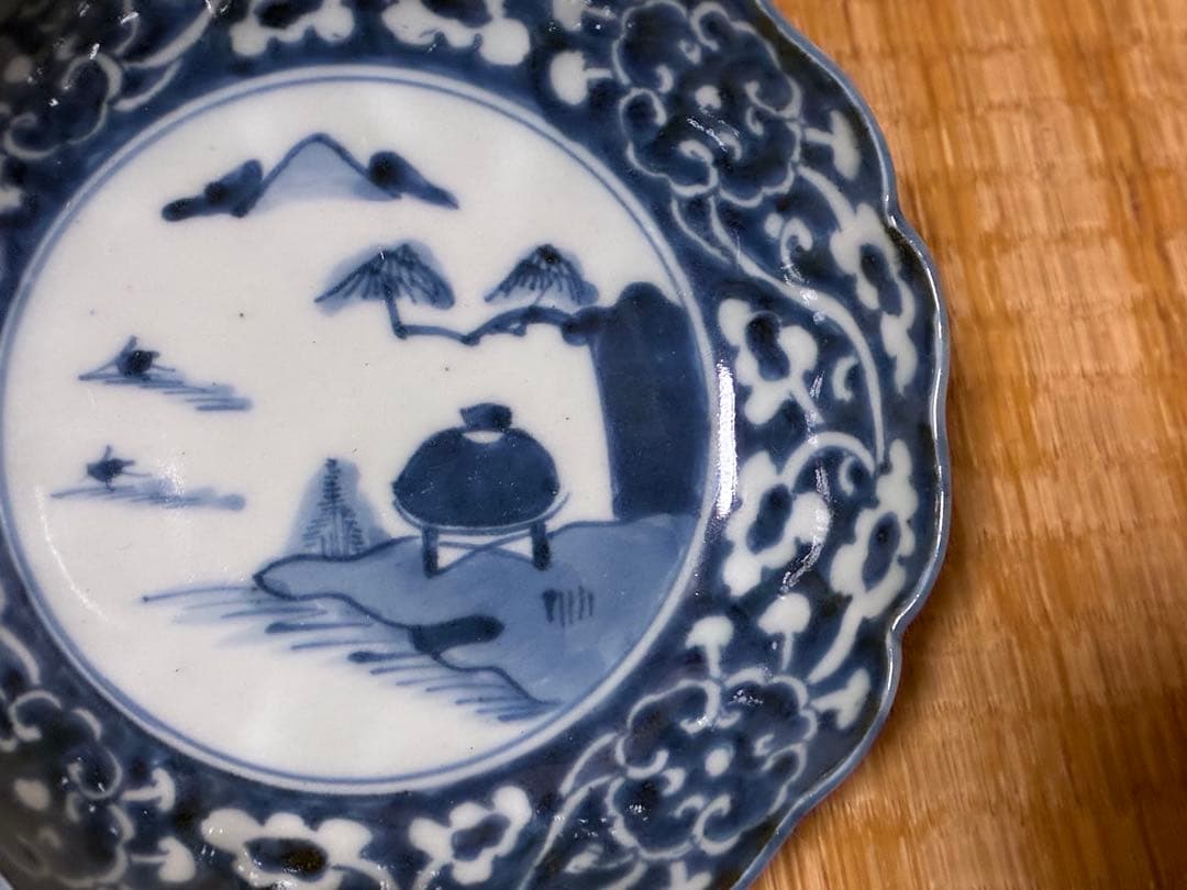 古伊万里 染付 風景紋 膾皿 五枚揃い 印あり 時代物
