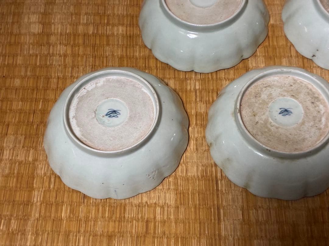 古伊万里 染付 風景紋 膾皿 五枚揃い 印あり 時代物