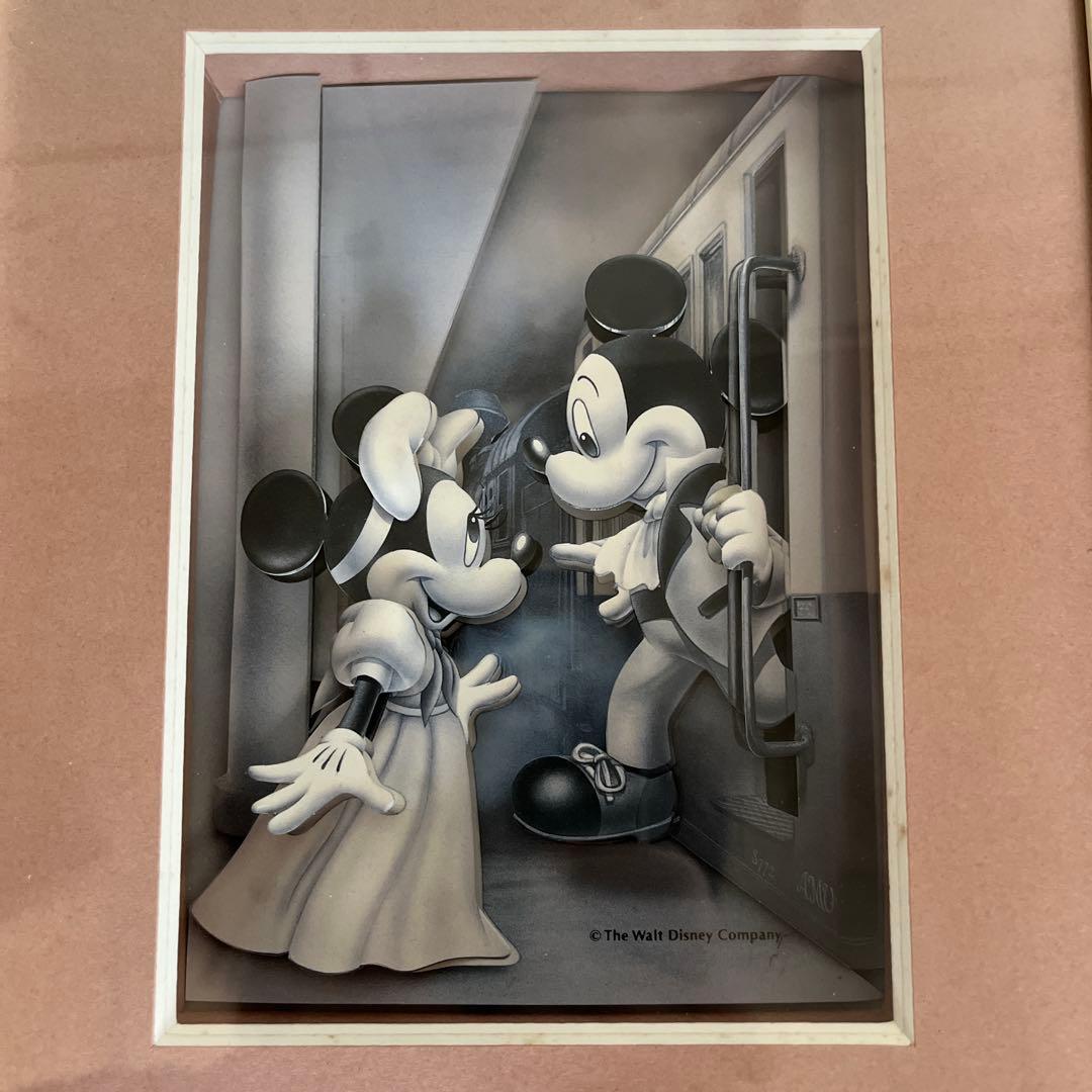 ☆DISNEY☆ミッキー＆ミニー☆デコパージュ☆額装☆3Dモノクロ【送料込み】