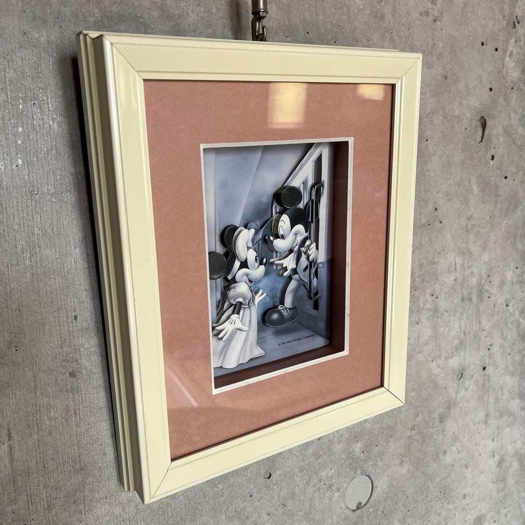 ☆DISNEY☆ミッキー＆ミニー☆デコパージュ☆額装☆3Dモノクロ【送料込み】
