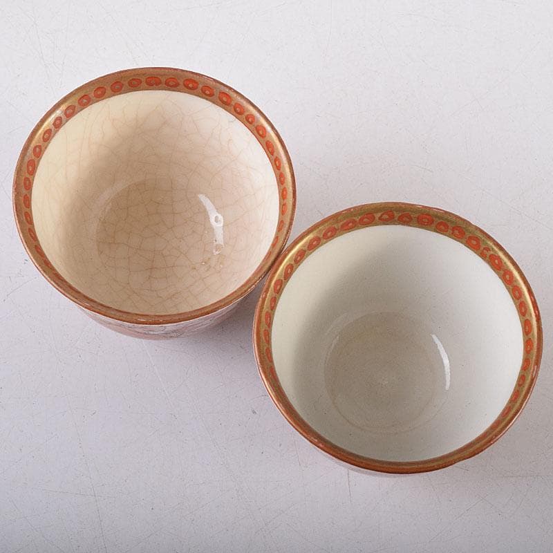 九谷焼　古九谷　赤絵金彩　花鳥文　煎茶碗　五客　D　R8651