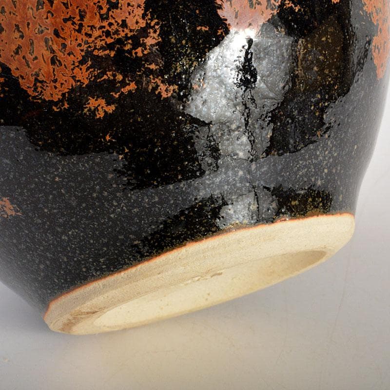 京焼　清水焼　清水保孝作　鉄釉鉄彩　花入　共布共箱　C　6744