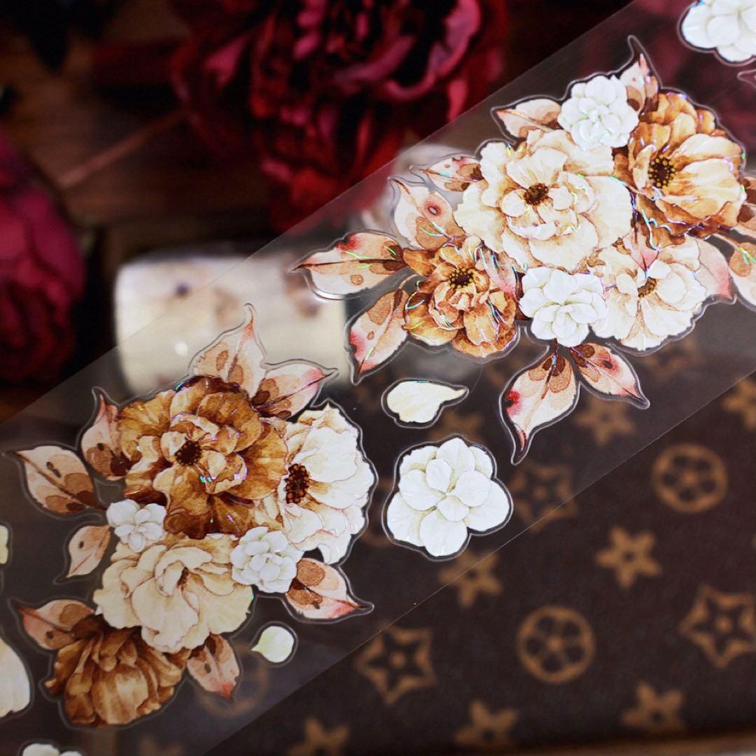 贝壳光 霜红棕染 ダイカット加工 6cm×4m 海外マスキングテープ