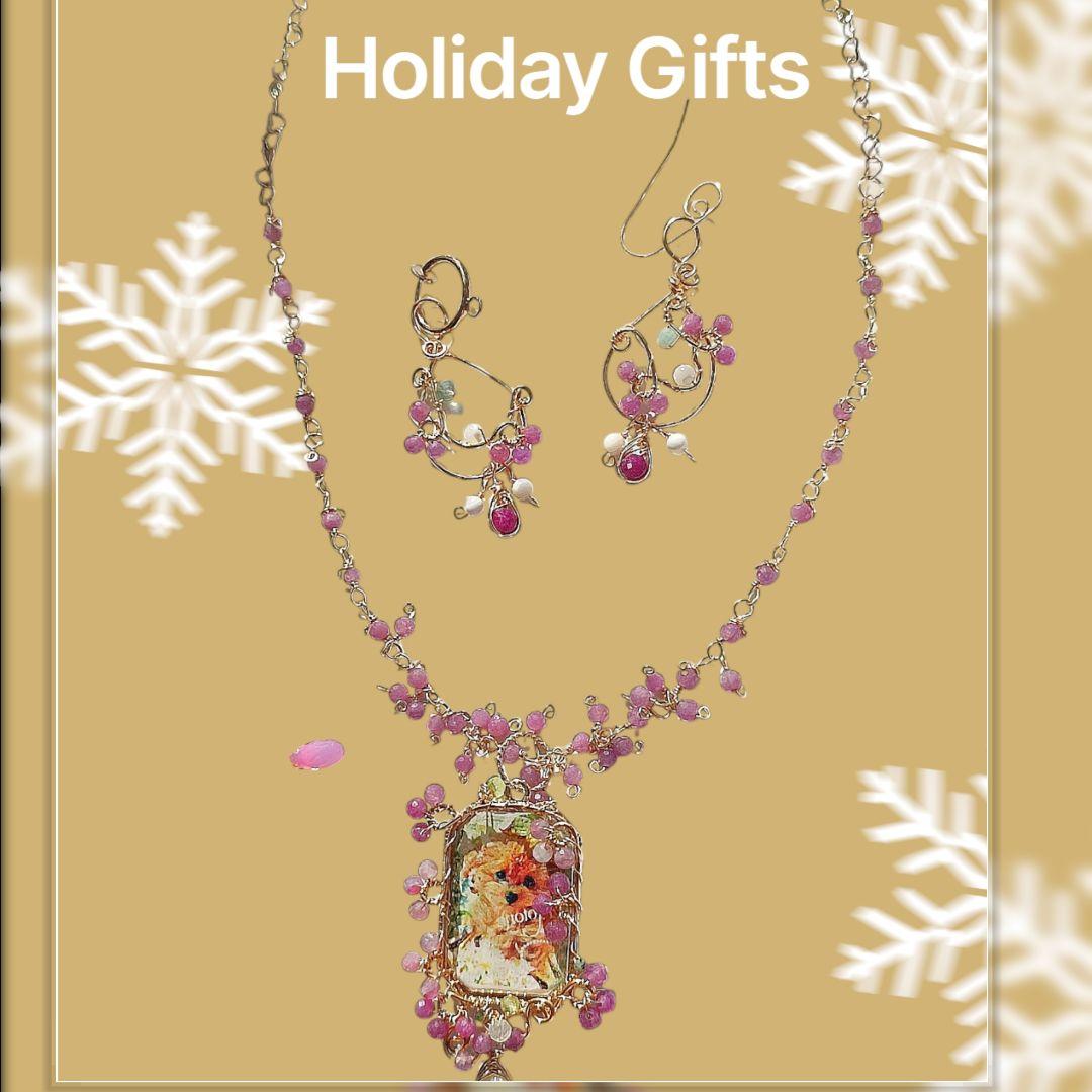 14kgf うちの子　写真ネームオーダー ルビー　プレシャスオパールネックレス