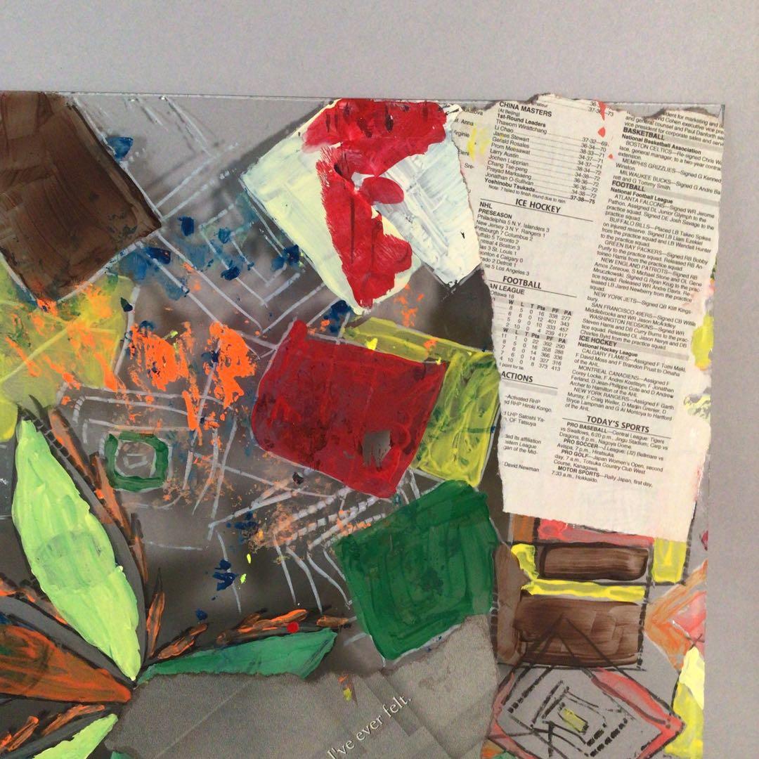 No3716 ガラス絵　荒木敬　「楽描 Ⅱ」紙箱付　コラージュ　抽象画　送料無料