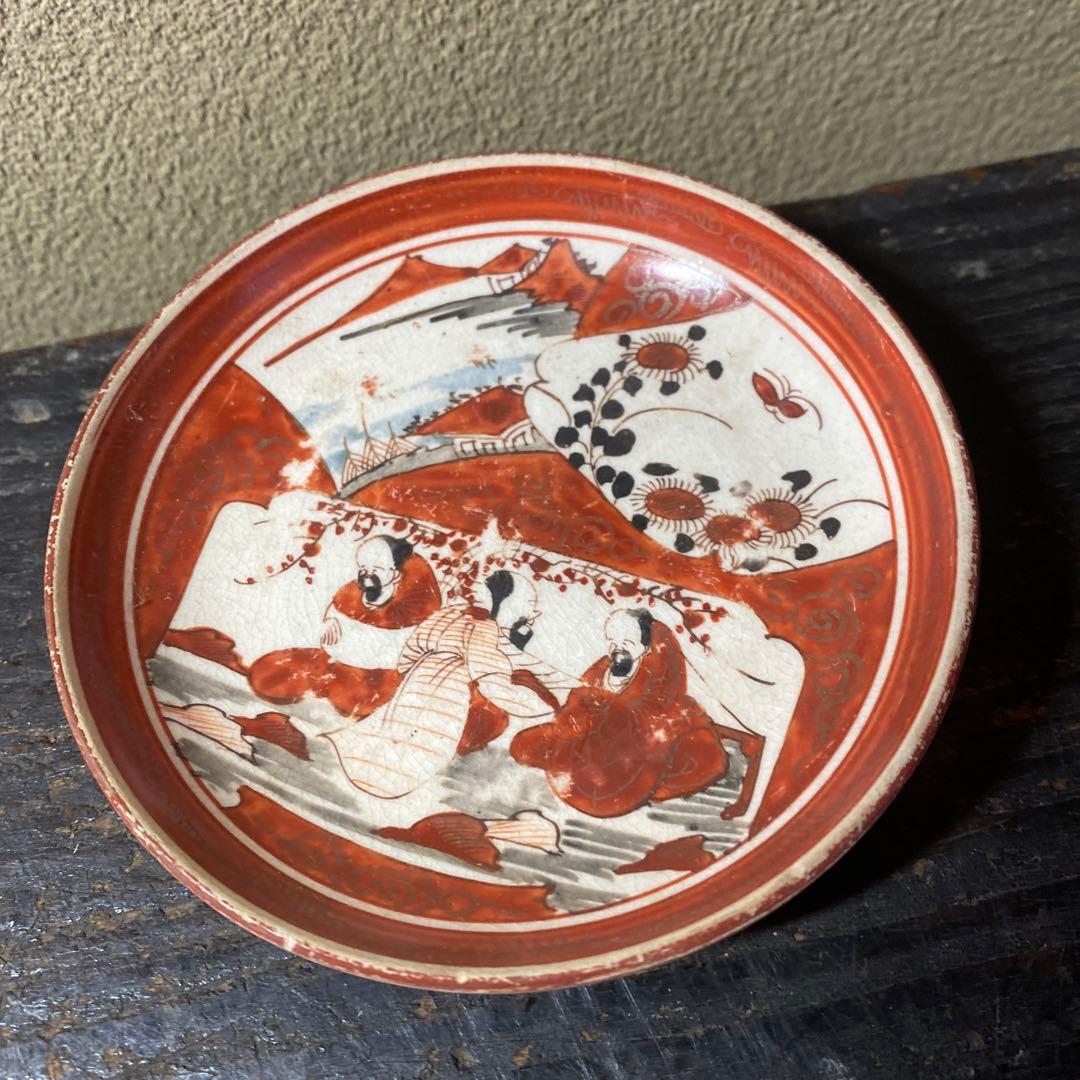 明治　九谷　赤絵小皿5枚セット