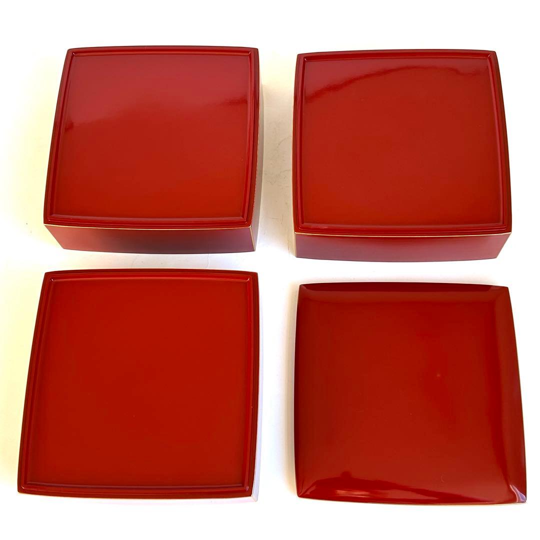 【美品】漆器 漆塗り 重箱 三段重箱 三段重 お重 朱モダン 会津塗り 和食器