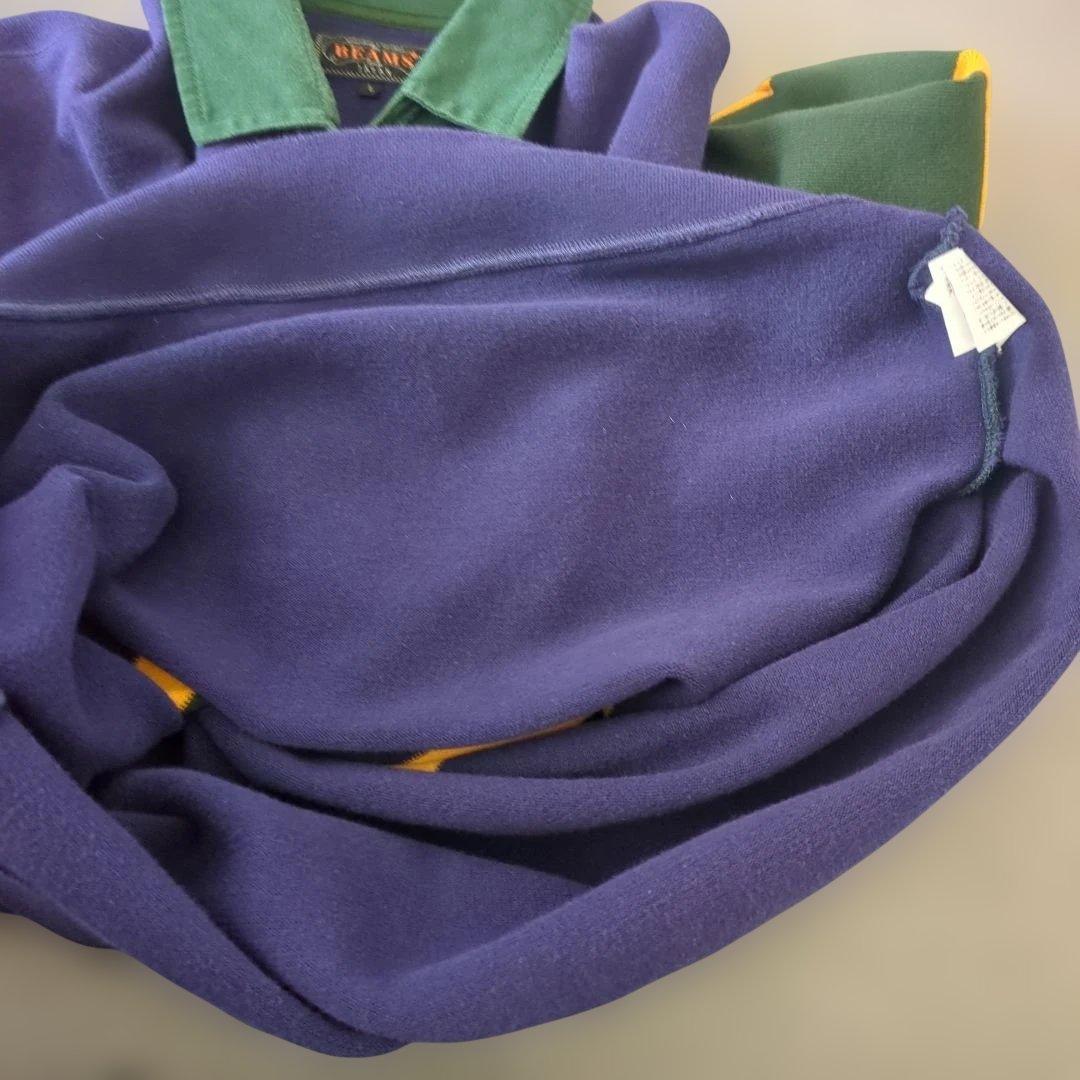 BEAMS ラガーシャツ 紫 緑 イエローボーダー やや厚手生地