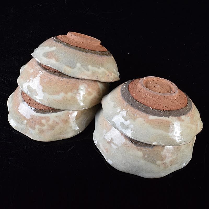 ピノ　和食器萩焼大華山鳥雲窯納富鳥雲作　貝形向付五客共箱　V　R8000B