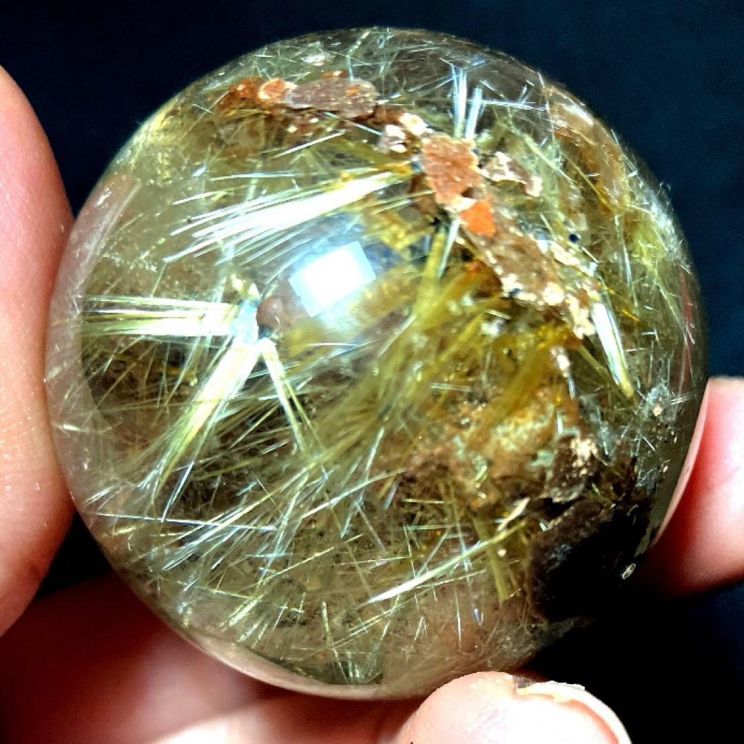 38mm ゴールドタイチンルチルクォーツ　丸玉　スフィア　金針水晶