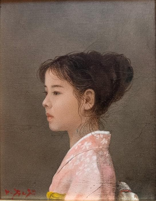 藤井勉　「少女　華」　0号　油彩画　　真筆