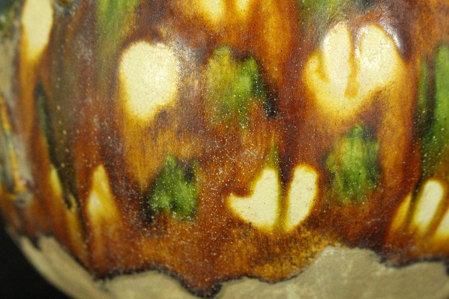 中国美術 唐三彩 貼馬紋 注瓶 壷 高29cm 希少(LC241)