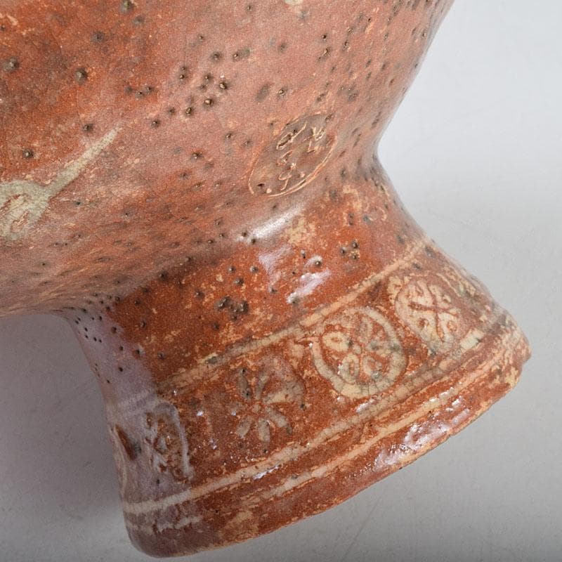 茶道具　佐々木松楽造　赤楽焼　大馬上盃　菓子器　仕覆付　共箱　M　R9476