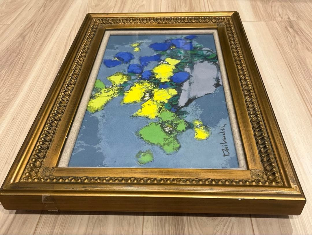 糸 大八 Daihachi Ito 花の油彩 金色の装飾入り額装　入り