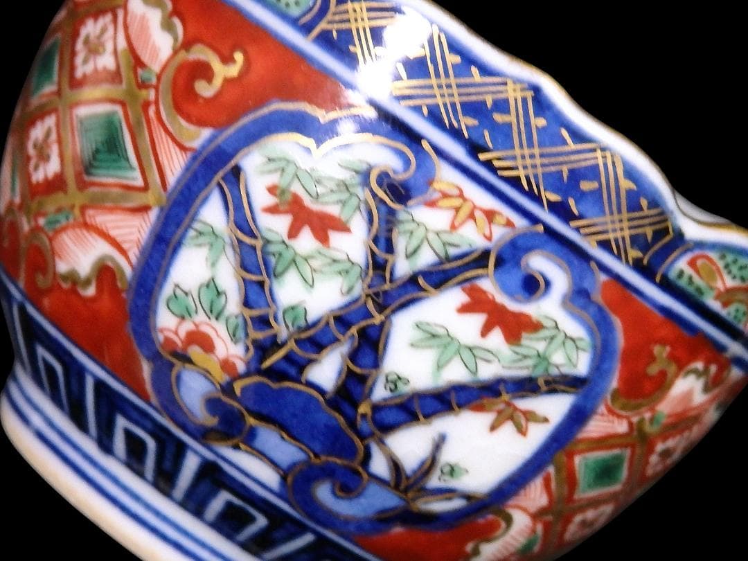 大聖寺伊万里　金襴手　窓絵　松竹梅の図　猪口　５客　E047AS-DCf